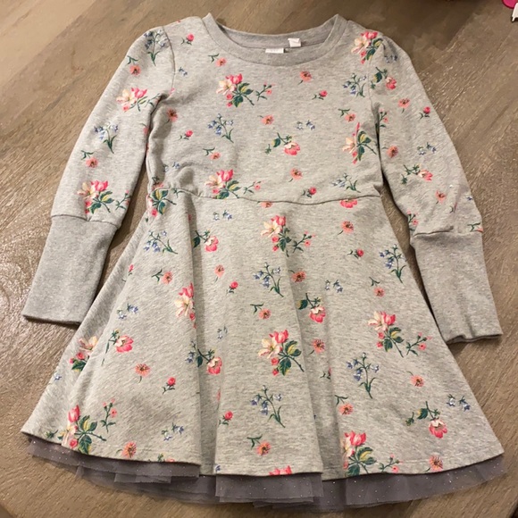 Gap Grey Flowers Dress with Glitter Tulle - Picture 1 of 7
